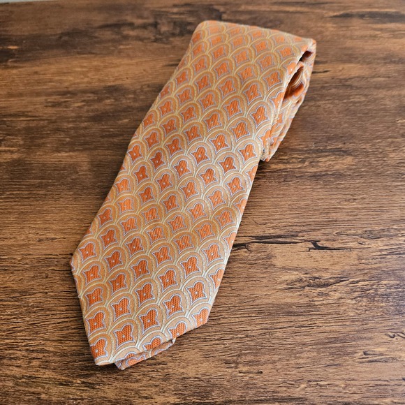 Ted Baker London Mens Orange Scalloped Ogee Jacquard Pattern Silk Necktie USA - Picture 3 of 7